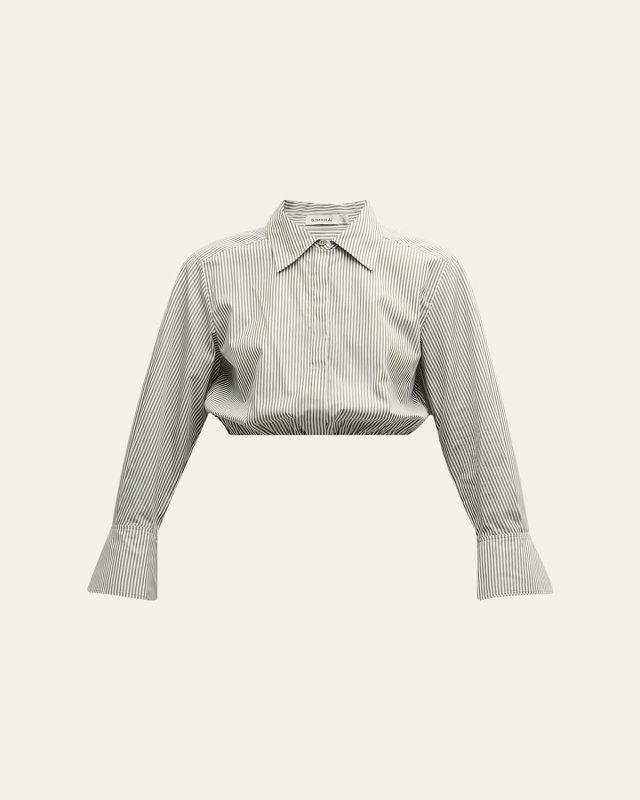 Blythe Cropped Cotton Stripe Button-Front Top